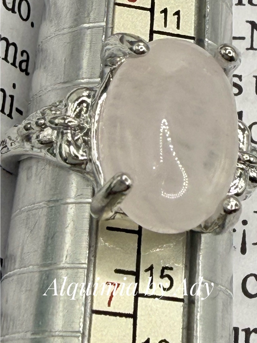 Pink Quartz Rhodium Silver Ring – 20mm Oval Stone, Tarnish-Resistant